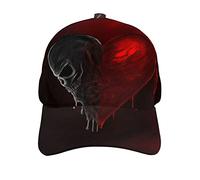 KJHBVND Cappellino da baseball per uomo donna, con teschio nero, con cuore e morte, rosso scuro, per Hip Hop, cappello regolabile, Nero , Etichettalia unica