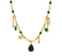 KJHFD Affascinante Catena a Ciondolo Collana Uomini Donne Gioielli Turchese Perle d'Acqua Dolce per Il Collare del Fascino di Zirconia cubica Verde