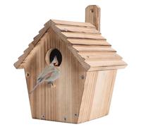 KJHFD Azzurri in Legno Esterni Casetta sospesa con palo, Cassetta nidificazione Selvatici Resistente alle intemperie fringuelli, cardinali, scriccioli, pettirossi - Giardino, rifugio per Uccelli da