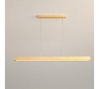 KJHFD Dimmable Wood Pendant Lamp - Adjustable Linear Chandelier with Remote Control for Dining Rooms, Offices And More