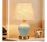 KJHFD Lampada banco Tavolo con Base Ceramica, tonalità in Tessuto, Luce del Comodino, per Soggiorno, Sala da Pranzo (B)