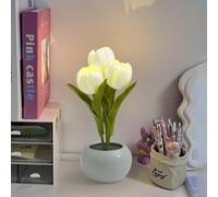 KJHFD Lampada Comodino in Legno Tulips Night Light with Ceramic Vase Tulip Fright Calda Notte Caldo con Tavolo da Tulipano a Simulazione della Batteria per la casa