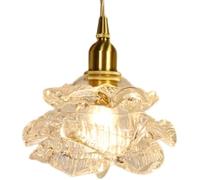 KJHFD Luce Sospensione Floreale Francese Oro Antico con Rosa in Vetro Trasparente e Bicchiere di Latte Lampada sospesa a soffitto Piccolo | Lampadario Moderno per Isola Cucina, Tavolo Pranzo, Camera