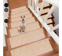 KJHFD Tappeti Scale Non Slip da 5 Pezzi-tappeti Interni Rimovibili autoadesivi per gradini Legno, a Diamante Shaggy Morbido con Supporto in Gomma (Beige, 8x30)
