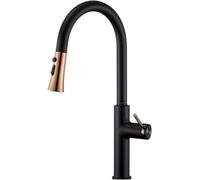 KJHONG Rubinetto miscelatore da cucina estraibile con doccetta girevole, 3 modalità, maniglia singola, foro singolo, tira verso il basso, bianco (nero+oro rosa)