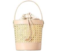 KJHZCE Borsa a secchiello in paglia e rattan da donna, con coulisse, stile mare, traforata(Khaki)