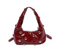KJHZCE Borsa a tracolla gotica in pelle PU con rivetti, stile punk, da donna, con tracolla Hobo borchiata, novità alla moda(Red)
