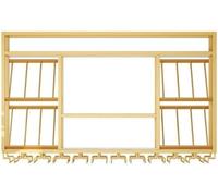 KJHZCE Scaffali galleggianti for liquori da pub a 3 livelli, portabottiglie da parete con portabicchieri(Gold,120cm)