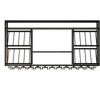 KJHZCE Scaffali galleggianti for liquori da pub a 3 livelli, portabottiglie da parete con portabicchieri(Black,140cm)