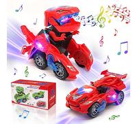 KJIXYUNG Auto trasformante automatica per dinosauri con musica e luce LED - Trasforma auto per ragazzi - Auto giocattolo per dinosauri deformata per bambini dai 3 ai 5 anni - Compleanno