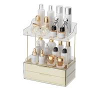 KJIXYUNG Organizzatore per trucco a 2 cassetti, per donne ad alto volume, multiuso, per tavolo da toeletta, grande organizzatore per la cura della pelle con design squisito, ambra (White)
