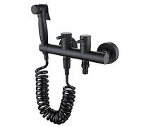 KJJFIPCXP Kit spruzzatore for WC Portatile con 2 Prese d'Acqua, spruzzatore for WC da Bagno Montato a Parete con Acqua Calda e Fredda