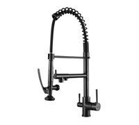 KJJFIPCXP Miscelatore for lavello da Cucina a 3 Vie Rubinetto for Filtro Acqua 3 in 1 Rubinetto for Cucina Multifunzionale Nero Rubinetto for lavello Caldo e Freddo a Bere Direttamente in Ottone