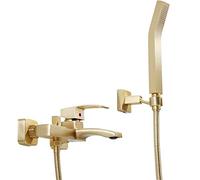 KJJFIPCXP Miscelatori for Vasca da Bagno a Parete con doccetta, Rubinetto di riempimento Vasca Oro Spazzolato di Lusso, Set Combinato Vasca Calda e Fredda con beccuccio Rotante