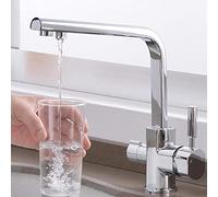KJJFIPCXP Rubinetto Miscelatore for lavello da Cucina a 3 Vie Rubinetto Filtro Acqua 3 in 1 Acqua purificata Calda e Fredda filtrata Rubinetto da Cucina Rotante a Doppia Uscita in Ottone Cromato-A.