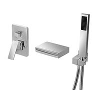 KJJFIPCXP Set di rubinetti for Vasca con Doccetta, Beccuccio a Cascata LED, Rubinetto for Riempimento Vasca con Maniglia Singola for Bagno a Parete,Nero(Chrome)