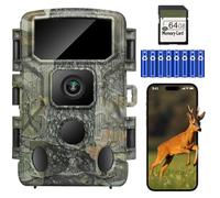 KJK 4K 64MP Fotocamera Caccia WiFi con scheda SD da 64 GB, IP67 Impermeabile Fototrappola Infrarossi Invisibili con Velocità di Trigger 0.05s, 130°Angolo ampio Schermo a colori HD