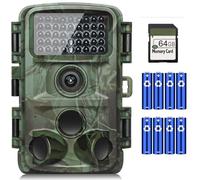 KJK Fotocamera da 4 K 64 MP con scheda di memoria da 64 GB, fotocamera per animali selvatici con visione notturna, attivazione di movimento, IP67, grandangolo da 130°, 45 pezzi, LED a infrarossi