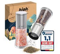 kjøk Premium Macina sale e pepe in acciaio inox spazzolato, vetro e senza BPA - set di 2 macinini manuale con meccanismo in ceramica regolabile - per spezie essiccate - senza contenuto