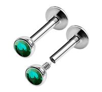 KJM FASHION 2 Pezzi Acciaio Chirurgico Labbro 1,2 mm 16 g Orecchini Madonna e Acciaio Inossidabile, Colore: 2 Smeraldo, cod. LB SL IT 1.2 6 B3 P2 Em DE