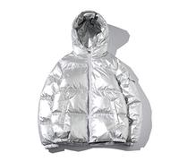 KJMAO Piumino Invernale da Donna Oversize 90% Piuma D'Anatra Bianca con Cappuccio, Spesso e Caldo Argento L