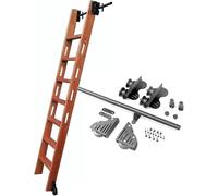 KJoBDwz Binario per scala Sliding Library Ladder Track Kit with Round Tube Rail Rolling Retractable Hardware and Floor Roller Accessories Set Ideal