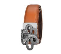 KJOLWHCQ Cintura da uomo in pelle con cuciture a cricchetto, fibbia automatica con motivo Boa Hollow in argento inciso, cinturino casual e formale(Orange,115cm/45)