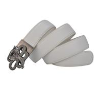 KJOLWHCQ Cintura da uomo in pelle con cuciture a cricchetto, fibbia automatica con motivo Boa Hollow in argento inciso, cinturino casual e formale(White,130cm/51)