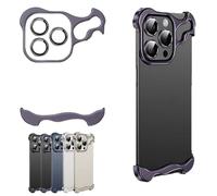 KJSAGFIUGF Alloy Armor for iPhone Case, Special-Shaped Metal Corner Pad Anti-Fall Phone Case Suitable iPhone Frameless, Alloy Armor Premium Case for iPhone 12 13 14 15 PRO Max (14PRO Max,Purple)