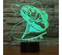 KJsdaADSA Lampada da illusione 3D Luce notturna a led 7 colori Pesce Acrilico unico Interruttore tattile da pesca Luminario per la decorazione della stanza dei regali di compleanno del pescatore