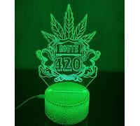 KJsdaADSA Lampada da tavolo a LED 3D foglia di marijuana Cannabis Weed Night Light Optical Visual Illusion Home Decor Illuminazione 16 colori