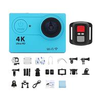 KJUEQ Mini Action Camera Schermo da 2,0 Pollici 30FPS / 170D Telecamera for Impermeabile Camma di telecontrollo Subacquea Ultra HD 4K Action Camera(32G Card,Blue-Telecontrol)