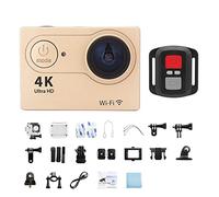KJUEQ Mini Action Camera Schermo da 2,0 Pollici 30FPS / 170D Telecamera for Impermeabile Camma di telecontrollo Subacquea Ultra HD 4K Action Camera(32G Card,Gold-Telecontrol)