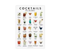 KJUFE 1 poster su tela con ricette di cocktail classici, decorazione per camera da letto, ufficio, camera da letto, regalo, 50 x 75 cm