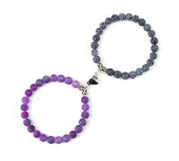 KJUUQBZL 2 pezzi/set braccialetti con ciondolo magnetico a forma di cuore romantico 6 8MM in pietra stagionata coppia gioielli fatti a mano Strench(8mmstyle 18)
