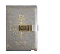 KJUUQBZL Quaderno con password for cancelleria che protegge i segreti Quaderno A5 retrò con serratura Diario resistente alle macchie Libro for viaggiatori Scrittura del diario(Grey)
