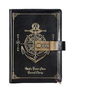 KJUUQBZL Quaderno con password for cancelleria che protegge i segreti Quaderno A5 retrò con serratura Diario resistente alle macchie Libro for viaggiatori Scrittura del diario(Black)