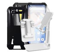 KJYF Cover per Unihertz Tank (6.81"), Nero Anti-Graffio Protezione Custodia 3 Pezzi Pellicola Vetro Temperato,con Supporto Tablet Pieghevole Regolabile Supporto Telefono Cellulare (Bianco)