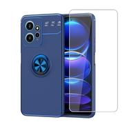 KJYF Cover per Xiaomi Redmi Note 12 4G (6.67"), Ultra Sottile, Flessibile Custodia [Supporto Anello ad Anello] [Supporto Auto] con 1 Pezzi Pellicola Vetro Temperato per Xiaomi Redmi Note 12 4G - Blu
