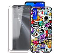 KJYF Custodia + 2 Pezzi Vetro Temperato Pellicola Protettiva per TCL 20 SE (6.82"), Nero in Silicone Morbido TPU Cover, Anti Graffio Protettiva Case per TCL 20 SE - XS40