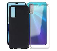 KJYF Custodia + 2 Pezzi Vetro Temperato Pellicola Protettiva per Vivo Y20s (6.51"), Nero in Silicone Morbido TPU Cover, Anti Graffio Protettiva Case per Vivo Y20s - Nero