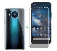 KJYF Custodia Cover + Pellicola Protettiva Vetro Temperato per Nokia 8.3 5G (6.81 Pollici), Protezione in Silicone Morbido Trasparente TPU Case Ultra Sottile - Trasparente