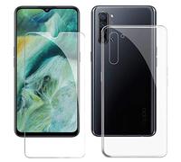 KJYF Custodia Cover + Pellicola Protettiva Vetro Temperato per Oppo Find X2 Lite (6.4 Pollici), Protezione in Silicone Morbido Trasparente TPU Case Ultra Sottile - Trasparente