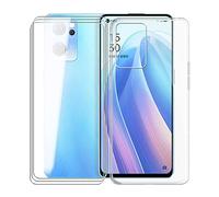 KJYF Custodia Cover per Oppo Reno7 CPH2371 + Pellicola Protettiva in Vetro Temperato, Transparent Silicone Anti-Giallo TPU Case, 3 Pezzi Schermo Protettore per Oppo Reno7 CPH2371 (6.43") - Clear