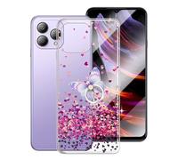 KJYF Custodia per Cubot P80 (6.58") + Staffa ad Anello con Rotazione 360°, Trasparente Morbido Silicone Protettivo Case, [Ultra Sottile] [Anti-Graffio] per Cubot P80 Cover - Amore Rosa