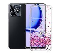 KJYF Custodia per Realme C53 (6.74") + Staffa ad Anello con Rotazione 360°, Trasparente Morbido Silicone Protettivo Case, [Ultra Sottile] [Anti-Graffio] per Realme C53 Cover - Amore Rosa