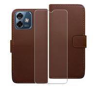 KJYF Custodia per Ulefone Note 16 PRO, Vetro Temperato Pellicola Protettiva Film, Anti-Graffio Flip Silicone Cover, 9H Durezza Pellicola Protettiva per Ulefone Note 16 PRO (6.52") - Brown