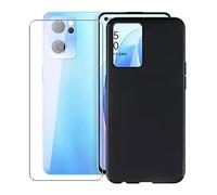 KJYF Custodia + Vetro Temperato Pellicola Protettiva per Oppo Reno7 CPH2371 (6.43"), Nero in Silicone Morbido TPU Cover, Anti Graffio Protettiva Case per Oppo Reno7 CPH2371 - Nero