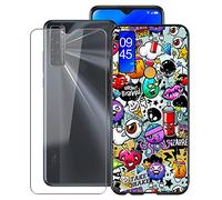 KJYF Custodia + Vetro Temperato Pellicola Protettiva per TCL 20 SE (6.82"), Nero in Silicone Morbido TPU Cover, Anti Graffio Protettiva Case per TCL 20 SE - XS40