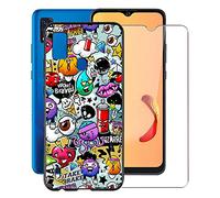 KJYF Custodia + Vetro Temperato Pellicola Protettiva per ZTE Blade A51 (6.52"), Nero in Silicone Morbido TPU Cover, Anti Graffio Protettiva Case per ZTE Blade A51 - XS40